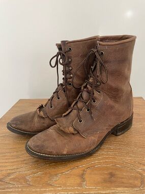 Laredo Women’s Sara Rose Leather Lace Up Western Roper Kiltie Boots